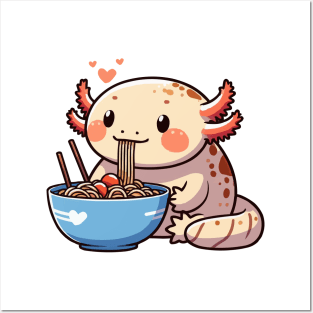 chubby axolotl eating ramen noodles Posters and Art